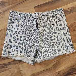 KanCan Leopard Print Jean Shorts - Black and White